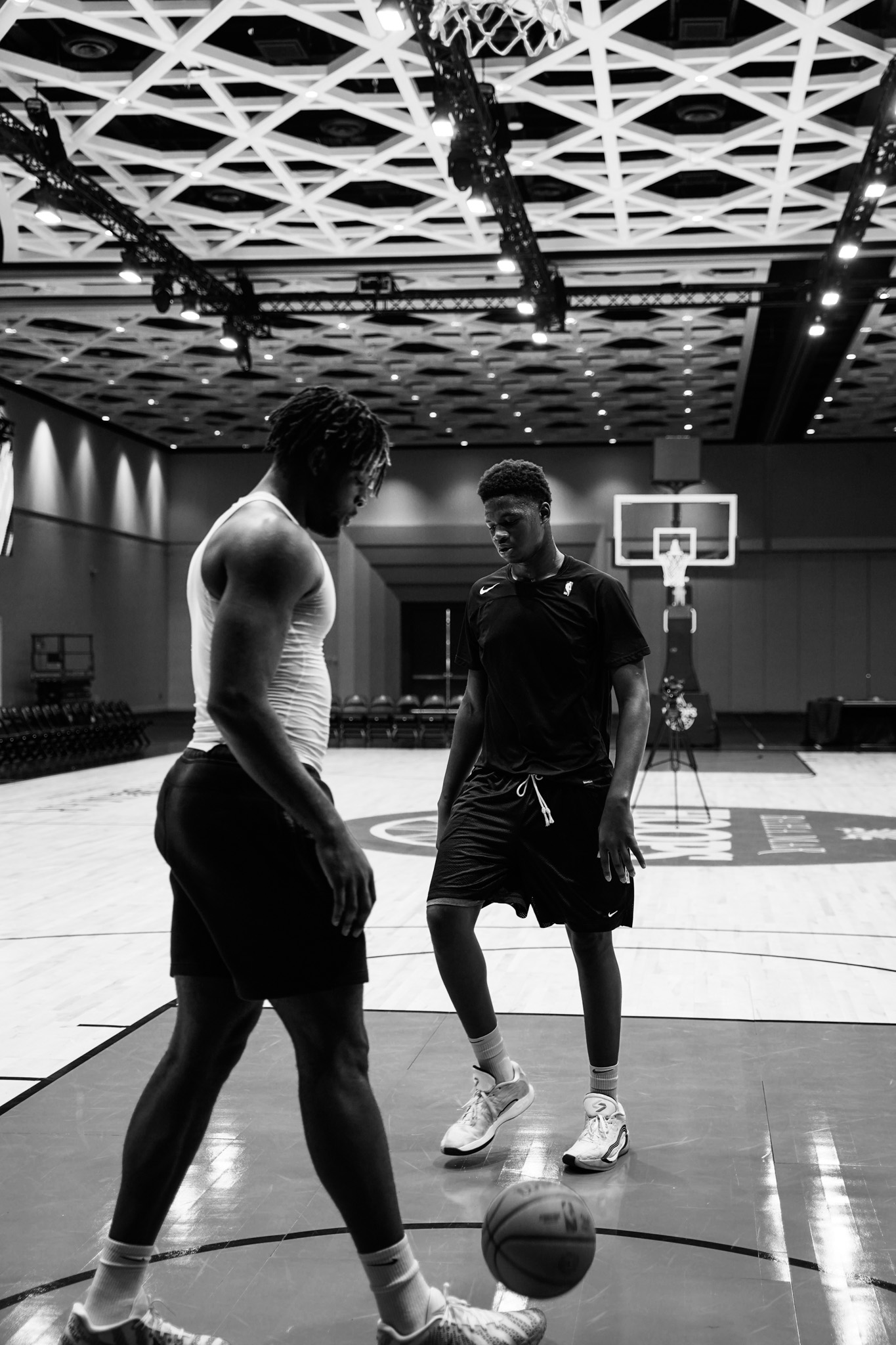 Players practicing shots